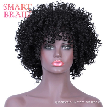 Wholesale Afro Kinky Curly Short Bob Wig Black Synthetic Hair Wig With Bangs For Black Women Short Bob Wigs